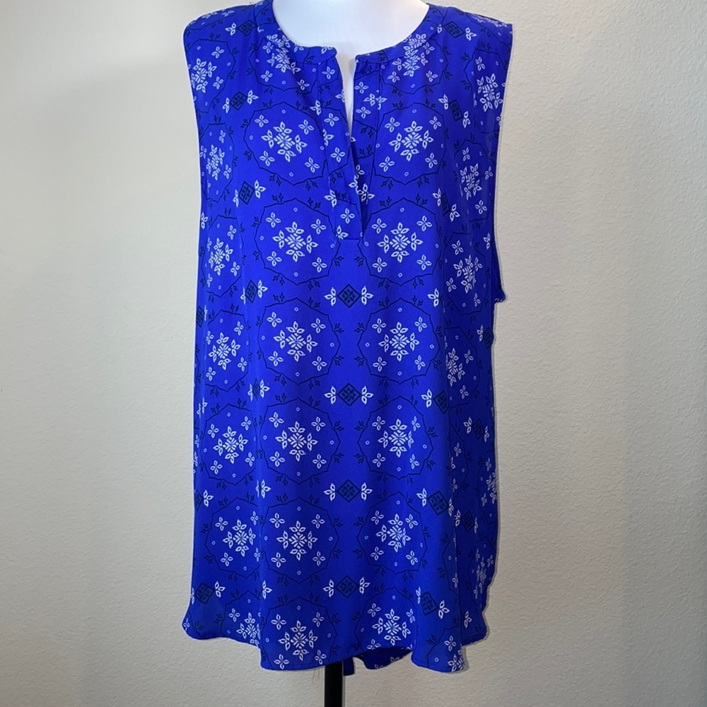 LOFT Royal Blue Sleeveless Printed Blouse